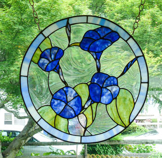 Stained glass blue flowers